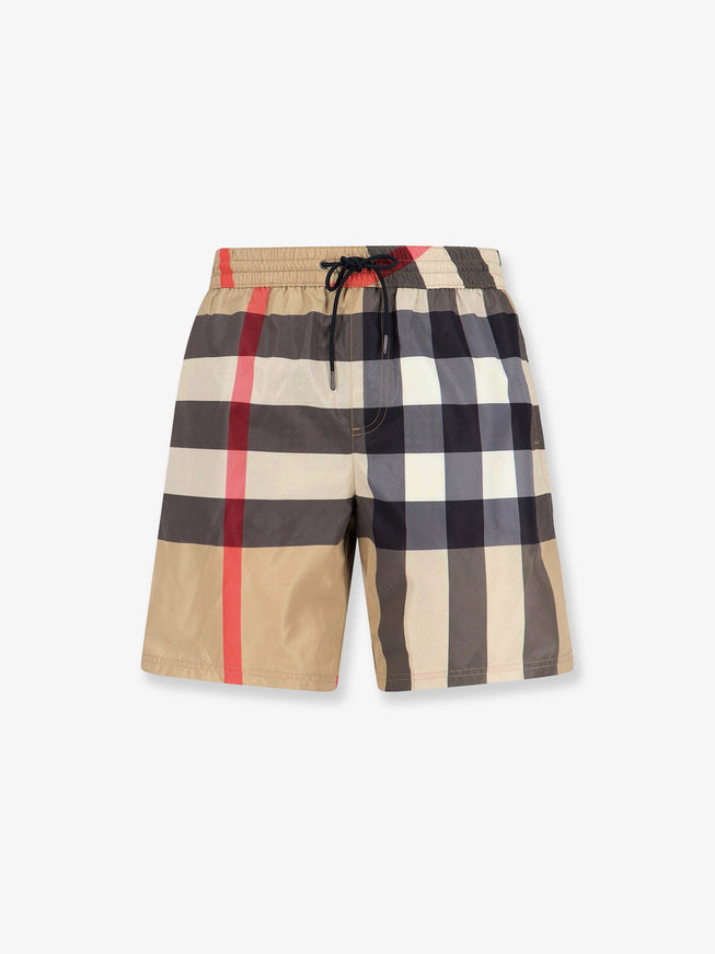 Burberry Nylon Swim Trunk With Check Print Archive Beige