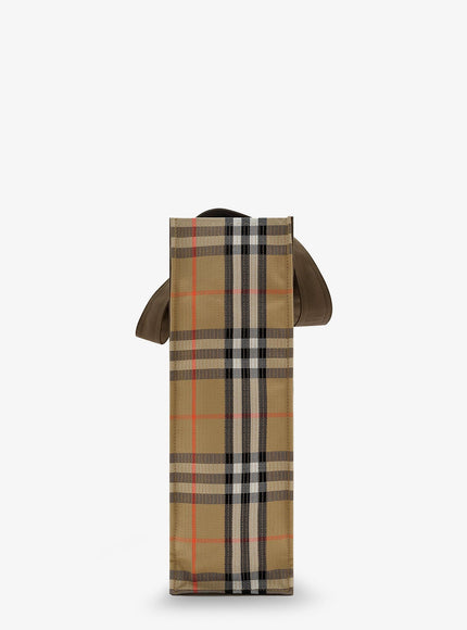 Burberry Tote Trench Check Canvas Shoulder Bag With Suede Logo Label On The Front