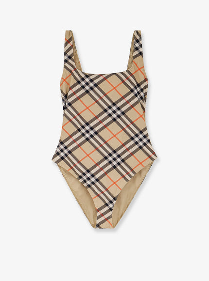 Burberry Nylon One-Piece Swimsuit With Check Print Sand Ip Check