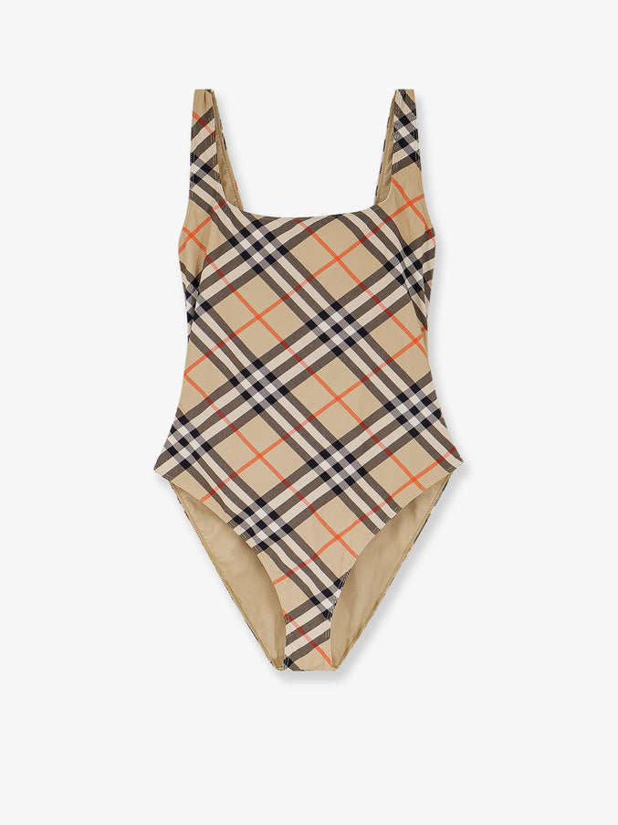 Burberry Nylon One-Piece Swimsuit With Check Print Sand Ip Check