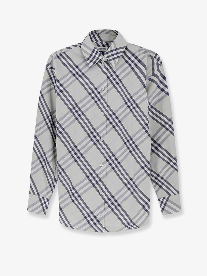 Burberry Emma Cotton Shirt With Check Pattern Seafoam Green Ip Chk