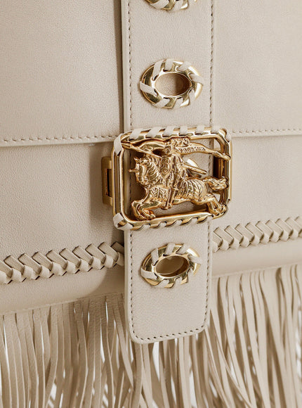 Burberry Rider Leather Handbag With Metal Equestrian Knit Logo