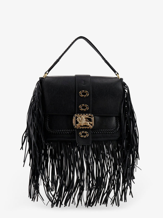 Burberry Rider Leather Shoulder Bag With Fringed Edges Uni Black