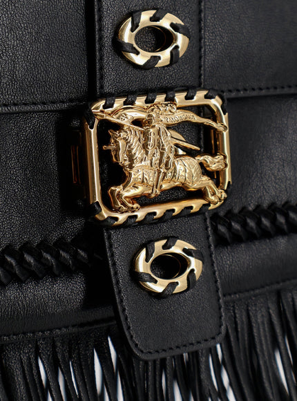 Burberry Rider Leather Shoulder Bag With Fringed Edges