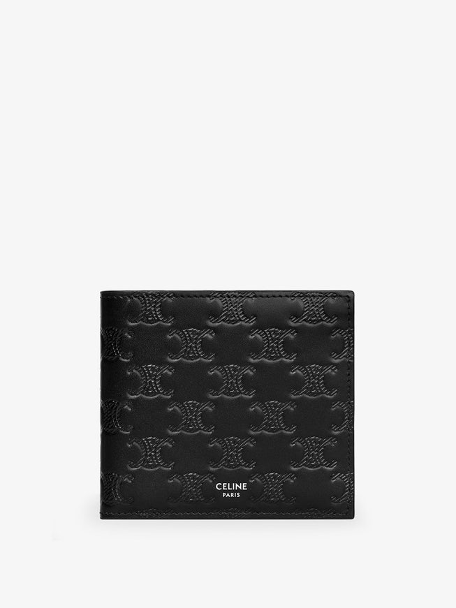 Celine Leather Bifold Wallet With Triomphe Motif Uni Black