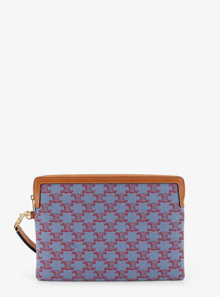 Celine Jacquard Fabric Clutch Bag With All-Over Triomphe Motif Uni Denim Bluered