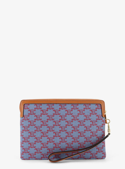 Celine Jacquard Fabric Clutch Bag With All-Over Triomphe Motif