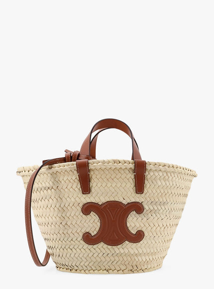 Celine Classic Panier Teen Raffia And Leather Handbag Uni Tan