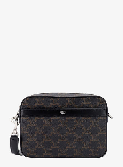 Celine Coated Canvas Messenger Crossbody Bag With Triomphe Logo All-Over Uni Black