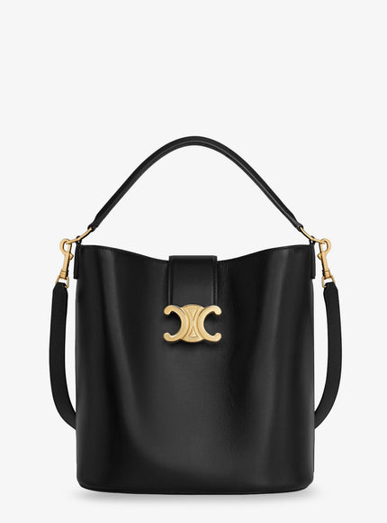 Celine Louise Medium Bucket Bag With Metal Triomphe Logo Uni Black