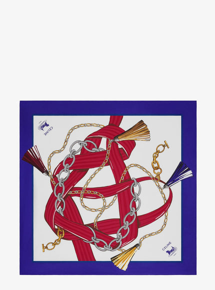 Celine Silk Twill Scarf Uni Ivoire Blue Red