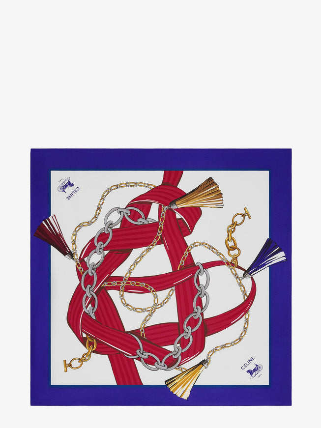 Celine Silk Twill Scarf Uni Ivoire Blue Red