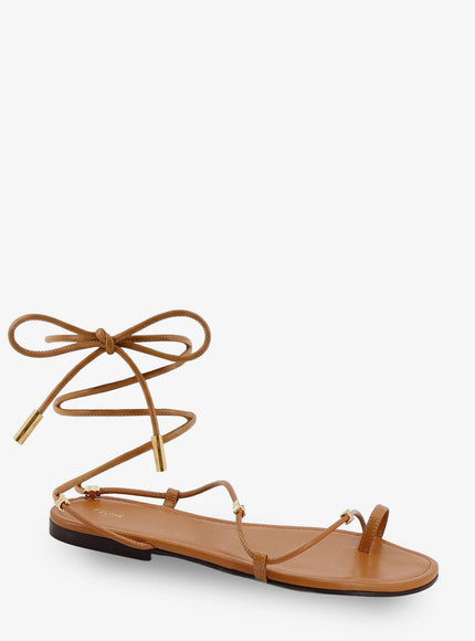 Celine Leather Sandals With Metal Triomphe Logo