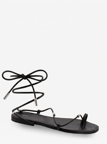 Celine Leather Sandals With Metal Triomphe Logo
