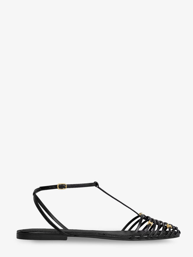 Celine Leather Cage Sandals With Metal Triomphe Logo Detail Black