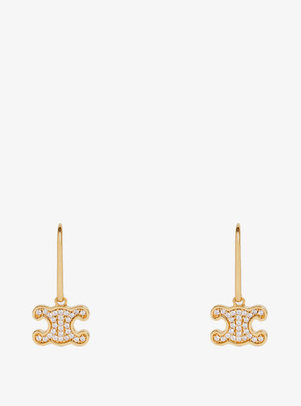 Celine Triomphe Brass Earrings With Rhinestones Uni Gold