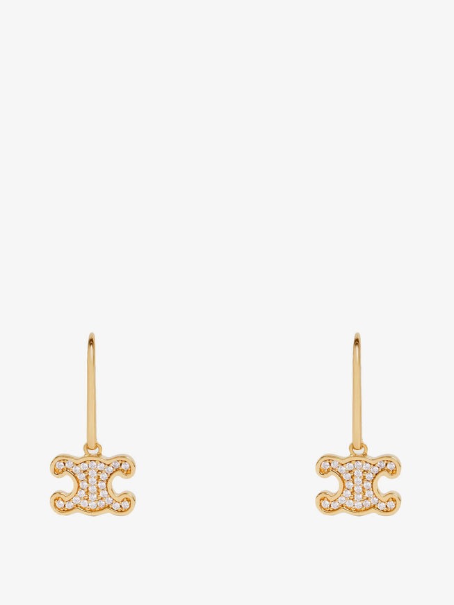 Celine Triomphe Brass Earrings With Rhinestones Uni Gold