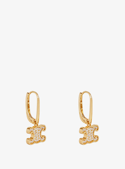 Celine Triomphe Brass Earrings With Rhinestones