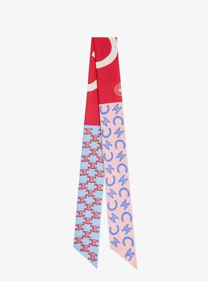 Celine Silk Scarf With All-Over Triomphe Logo Uni Redbluepalepink