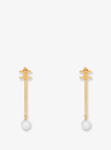 Celine Brass Earrings With Triomphe Logo Uni Gold Ivory