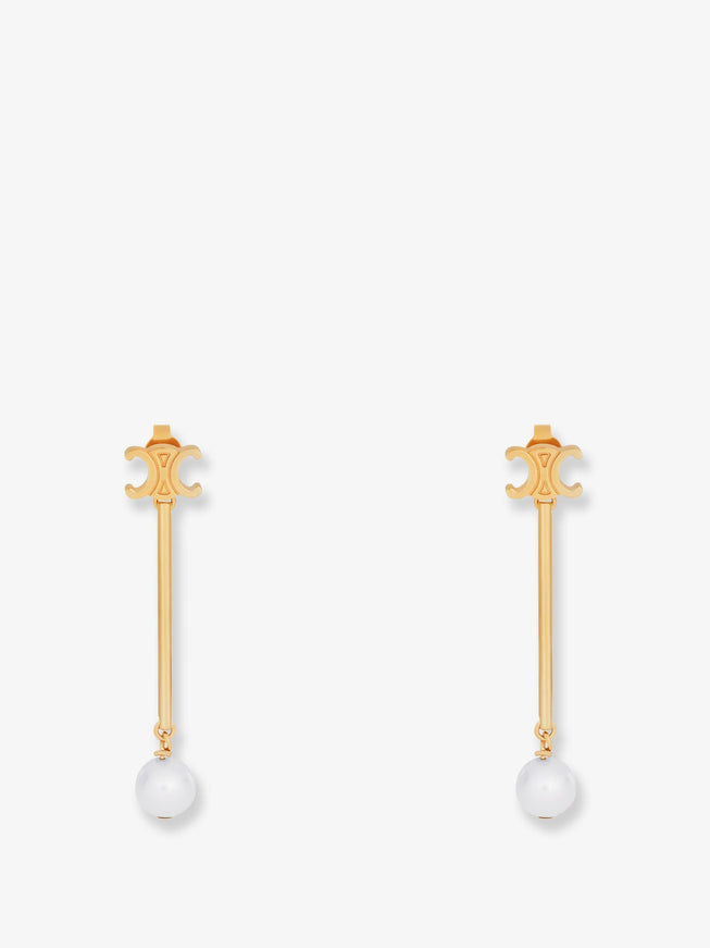 Celine Brass Earrings With Triomphe Logo Uni Gold Ivory