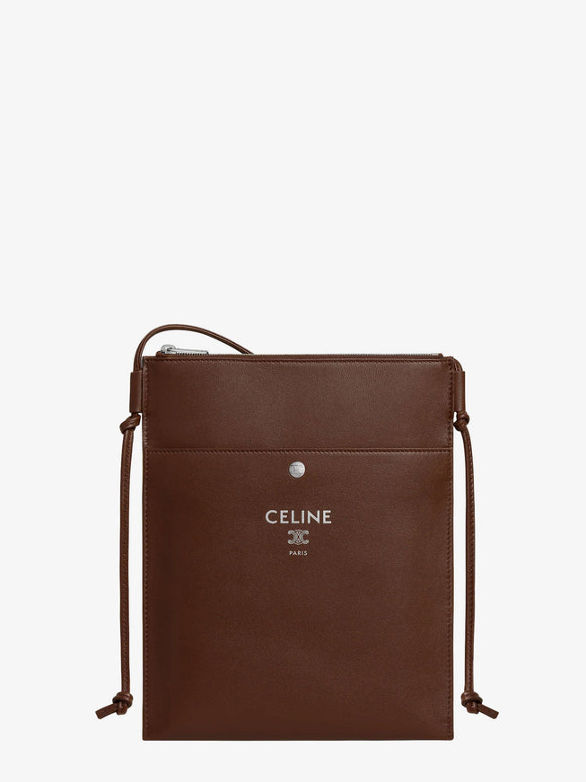 Celine Sharp Leather Crossbody Bag With Logo On The Front Uni Chocolate