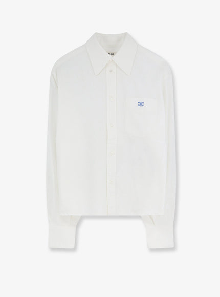 Celine Cropped Denim Shirt With Front Embroidered Logo Whitedenim