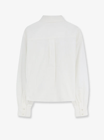 Celine Cropped Denim Shirt With Front Embroidered Logo