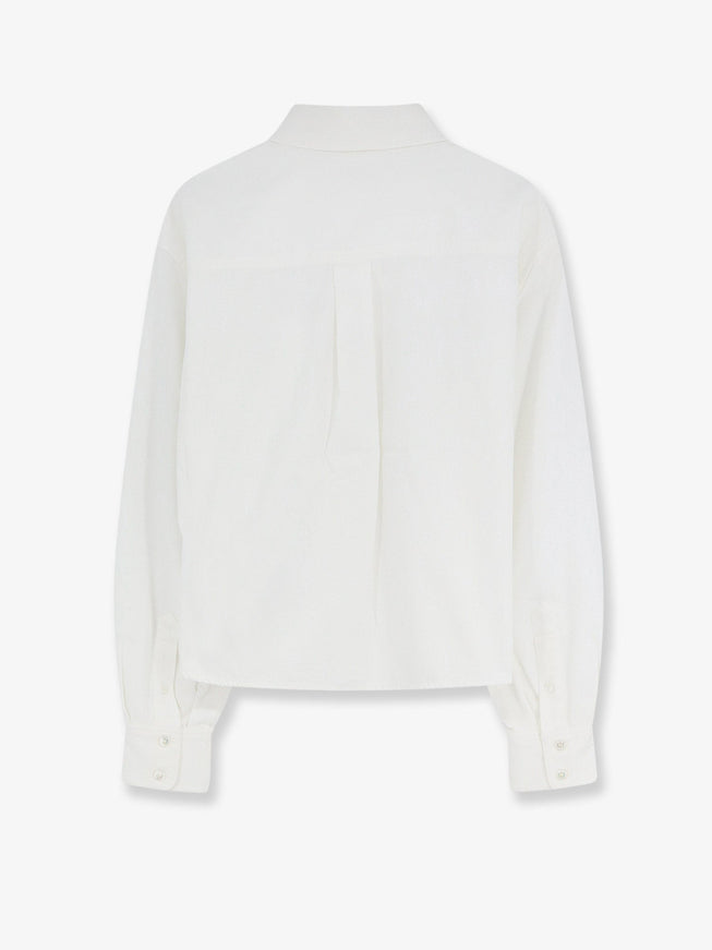 Celine Cropped Denim Shirt With Front Embroidered Logo