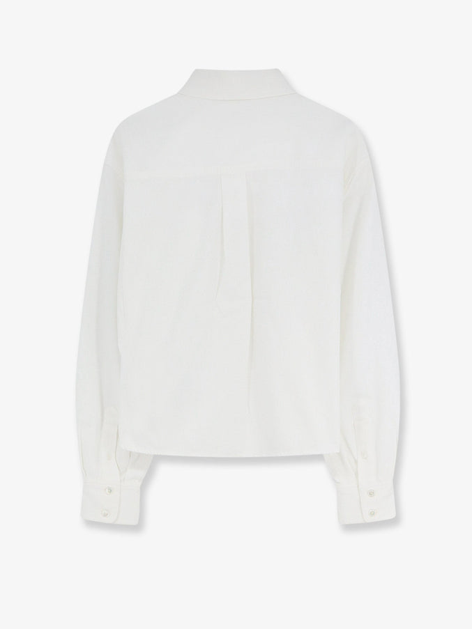 Celine Cropped Denim Shirt With Front Embroidered Logo