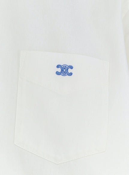 Celine Cropped Denim Shirt With Front Embroidered Logo