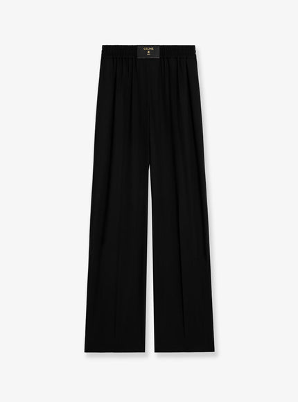 Celine Wool Trousers With Logo Patch Black