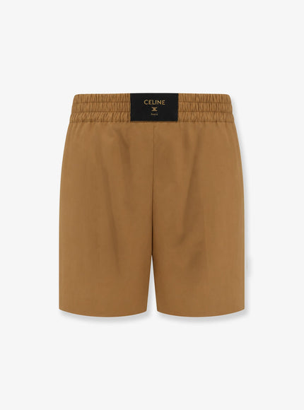 Celine Cotton And Linen Shorts With Triomphe Patch Chestnut