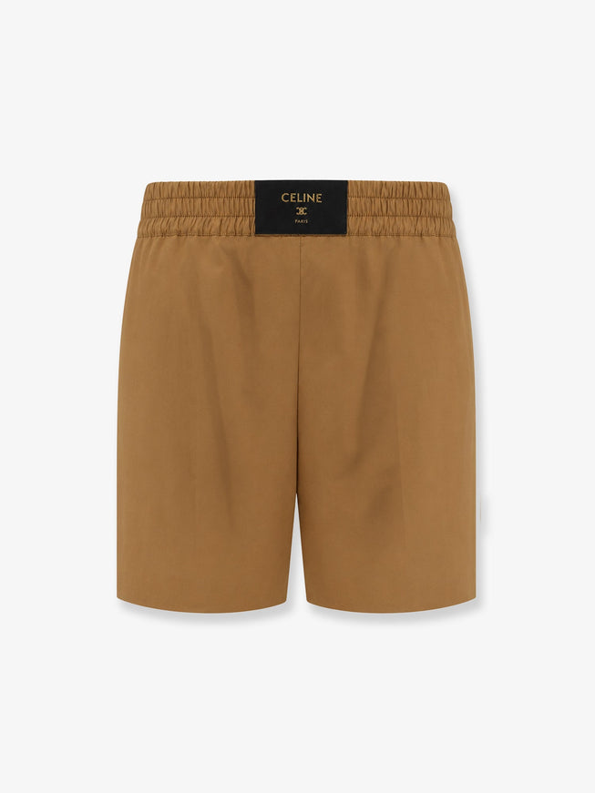 Celine Cotton And Linen Shorts With Triomphe Patch Chestnut