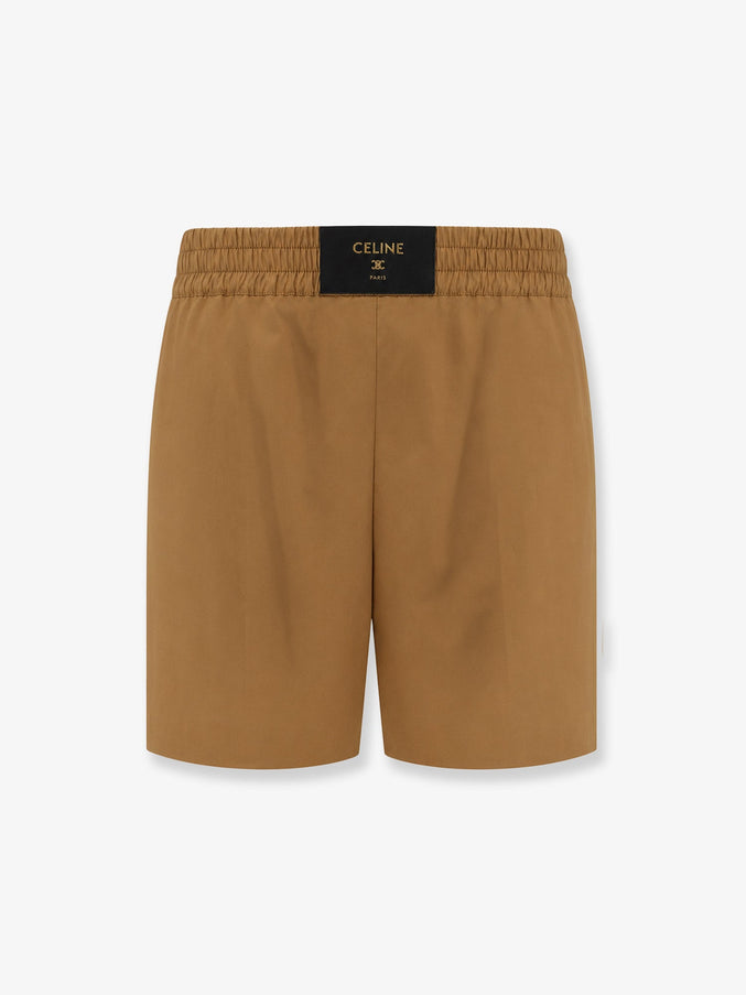 Celine Cotton And Linen Shorts With Triomphe Patch Chestnut