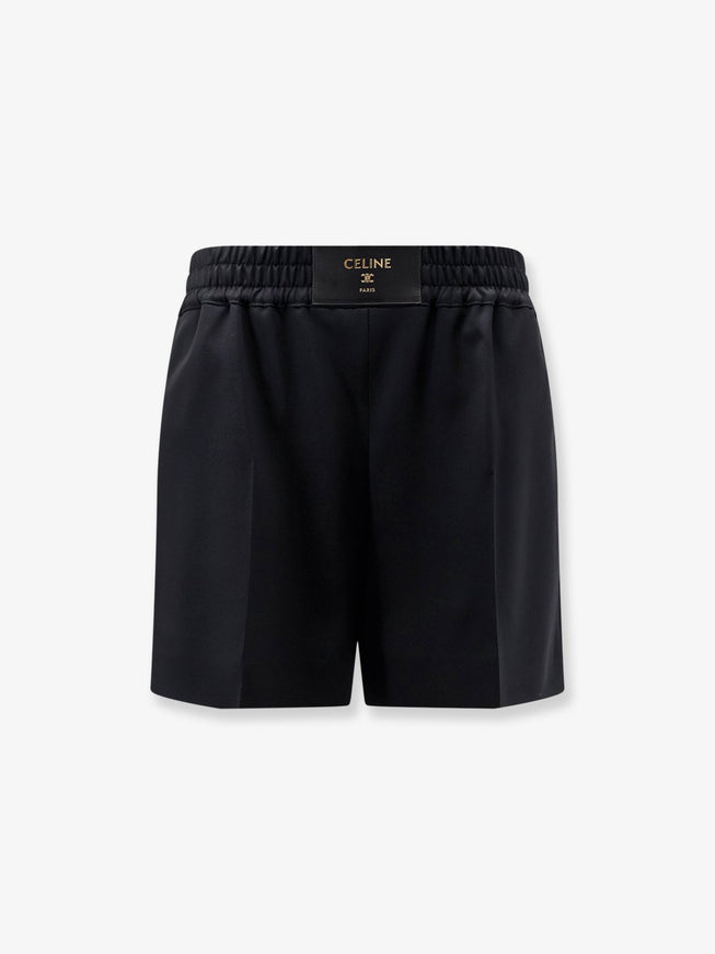 Celine Wool Shorts With Leather Tag Black