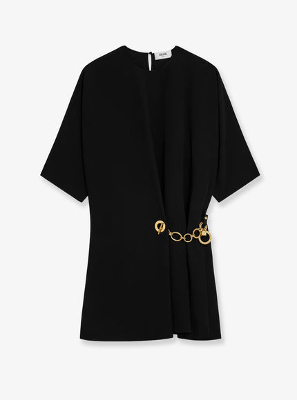 Celine Wrap Dress With Gold Metal Charms Black