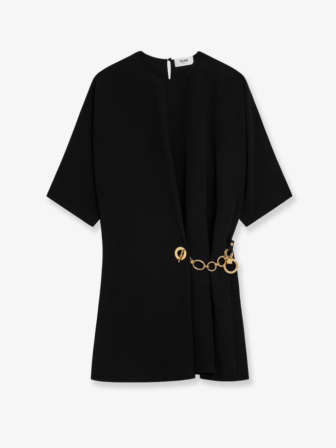 Celine Wrap Dress With Gold Metal Charms Black