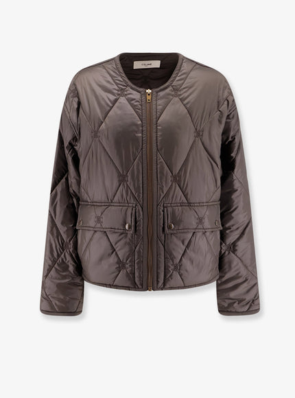 Celine Triomphe Quilted Jacket Dark Kaki