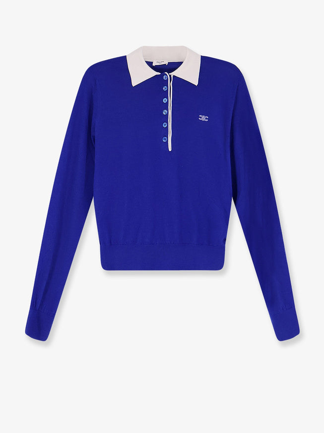 Celine Cashmere And Silk Polo Shirt With Logo Embroidery On The Front Royal Blue White