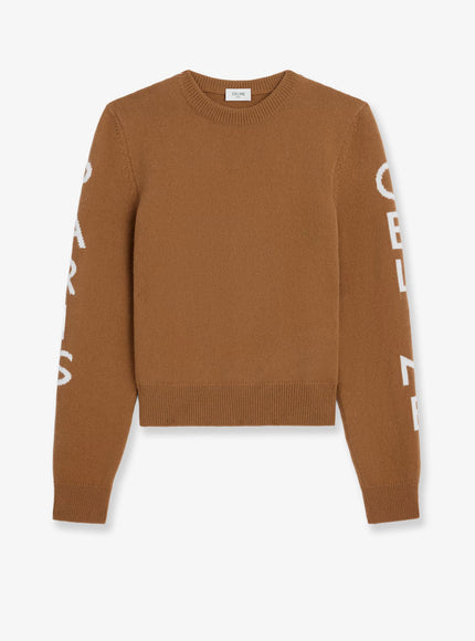 Celine Wool Sweater With Logo Inlay Camel White