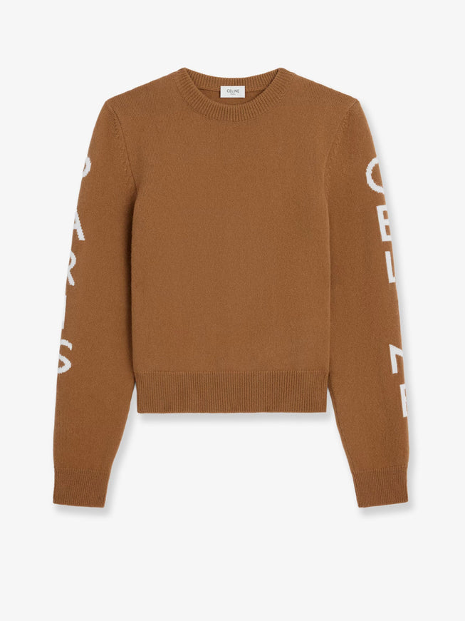 Celine Wool Sweater With Logo Inlay Camel White