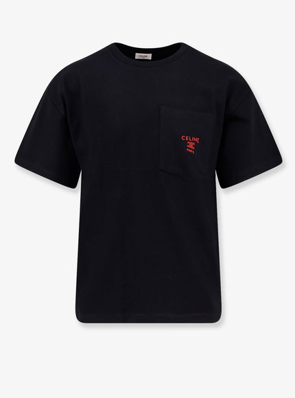 Celine Cotton T-Shirt With Contrasting Logo On The Front Blackrougecerise