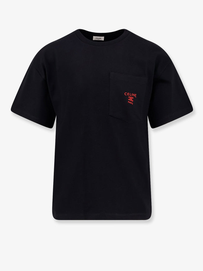 Celine Cotton T-Shirt With Contrasting Logo On The Front Blackrougecerise