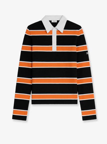 Celine Cotton Polo Shirt With Striped Pattern Black White Orange