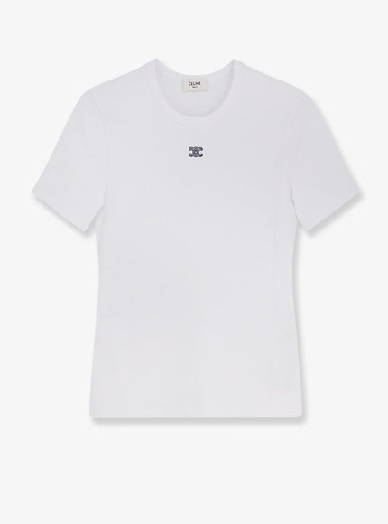 Celine Triomphe T-Shirt In Cotton Blend With Embroidered Logo Offwhitenavy