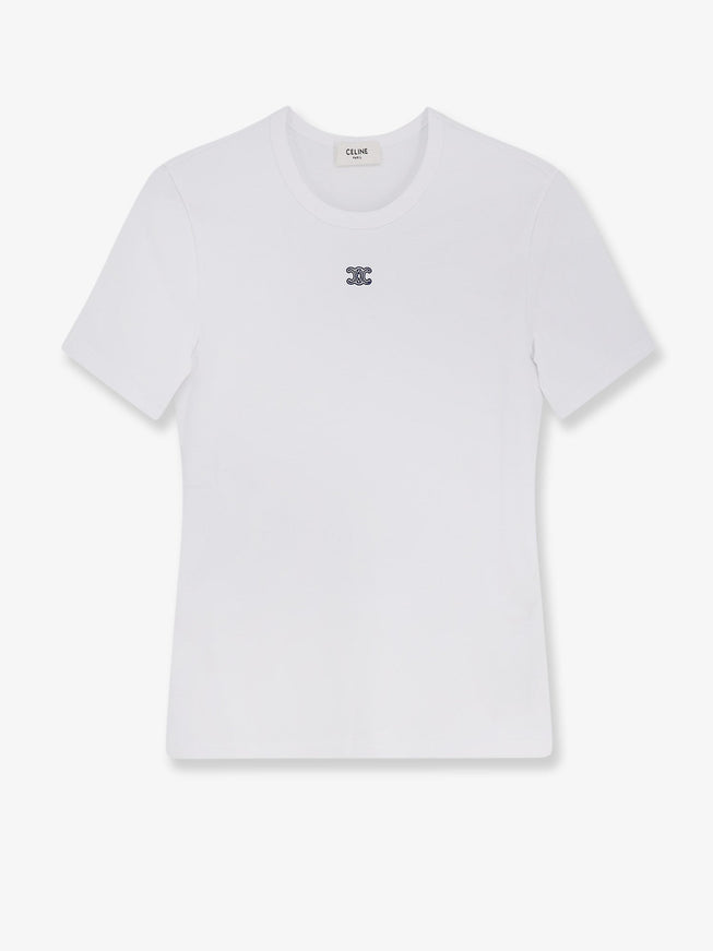 Celine Triomphe T-Shirt In Cotton Blend With Embroidered Logo Offwhitenavy