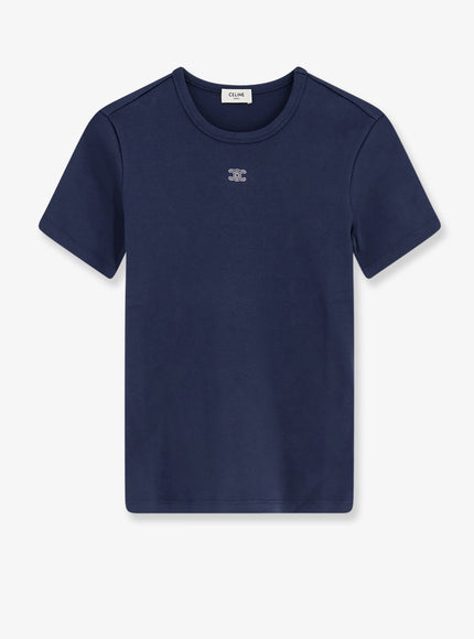 Celine Triomphe T-Shirt In Cotton Blend With Embroidered Logo Navyoffwhite