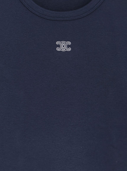 Celine Triomphe T-Shirt In Cotton Blend With Embroidered Logo