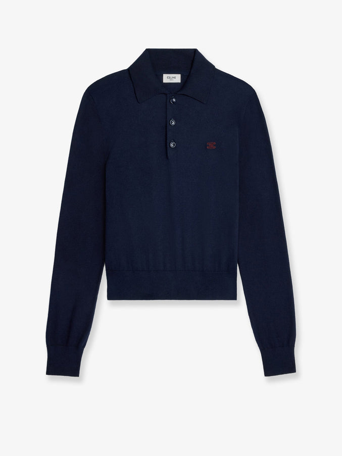 Celine Cotton Polo Sweater Navy